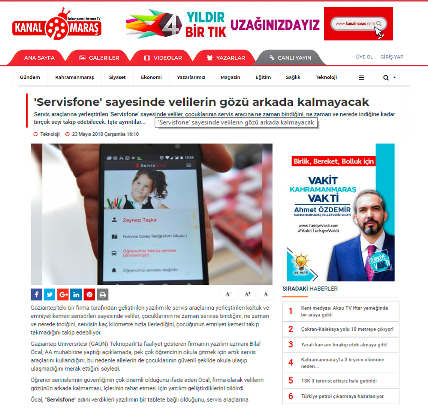 öğrenci güvenliği için koltuk sensör sistemi Maraş Haberlerde